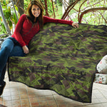 Dark Green And Black Camouflage Print Quilt