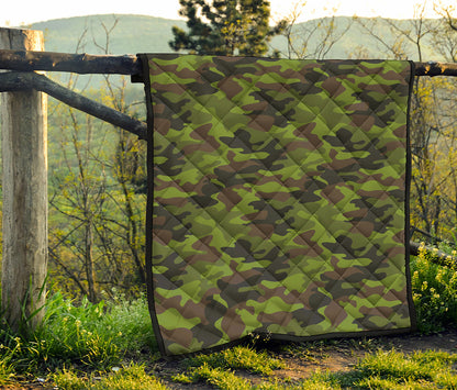 Dark Green And Black Camouflage Print Quilt