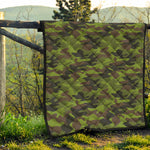 Dark Green And Black Camouflage Print Quilt