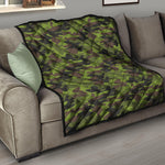 Dark Green And Black Camouflage Print Quilt