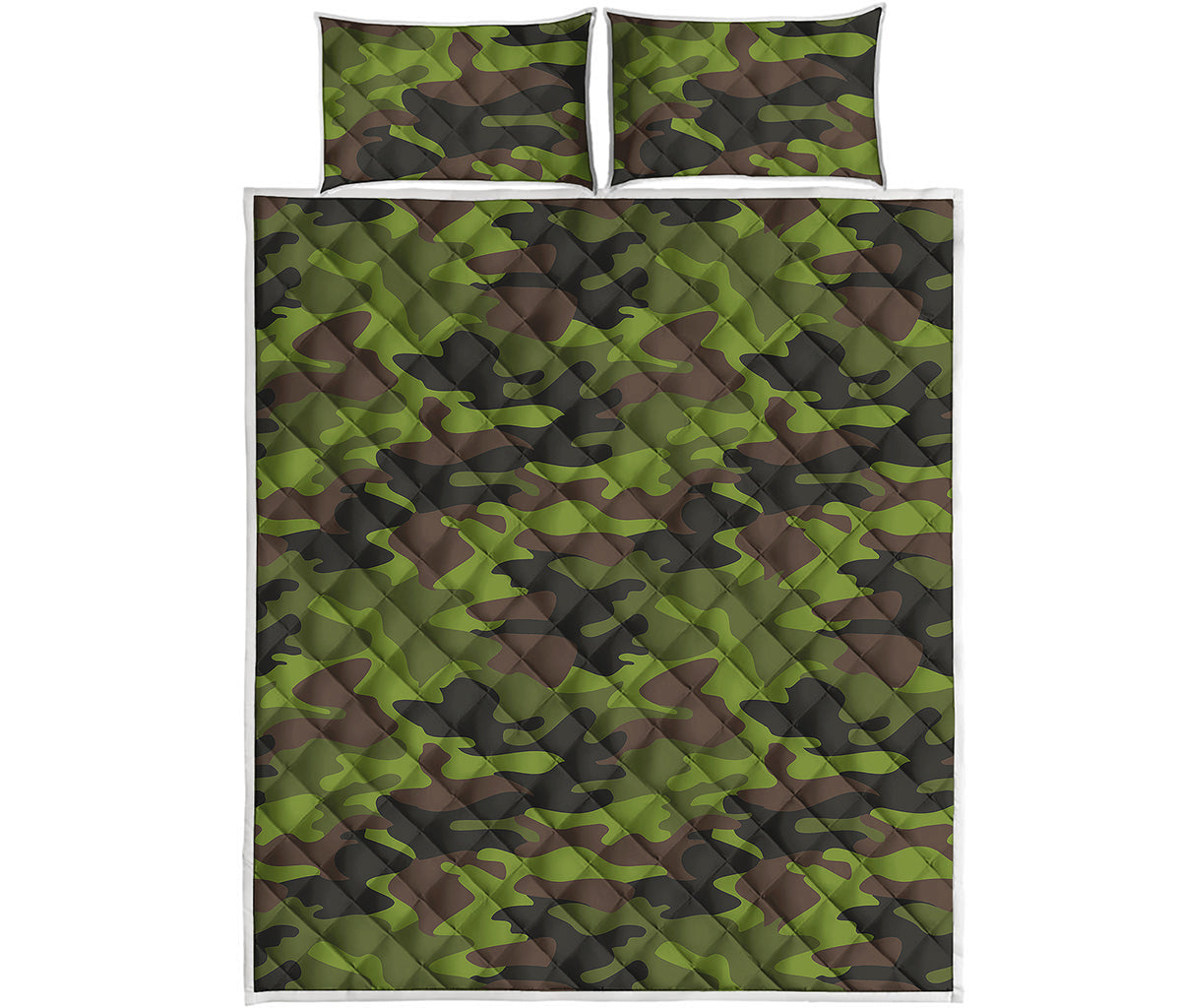 Dark Green And Black Camouflage Print Quilt Bed Set