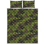Dark Green And Black Camouflage Print Quilt Bed Set