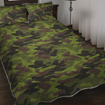 Dark Green And Black Camouflage Print Quilt Bed Set