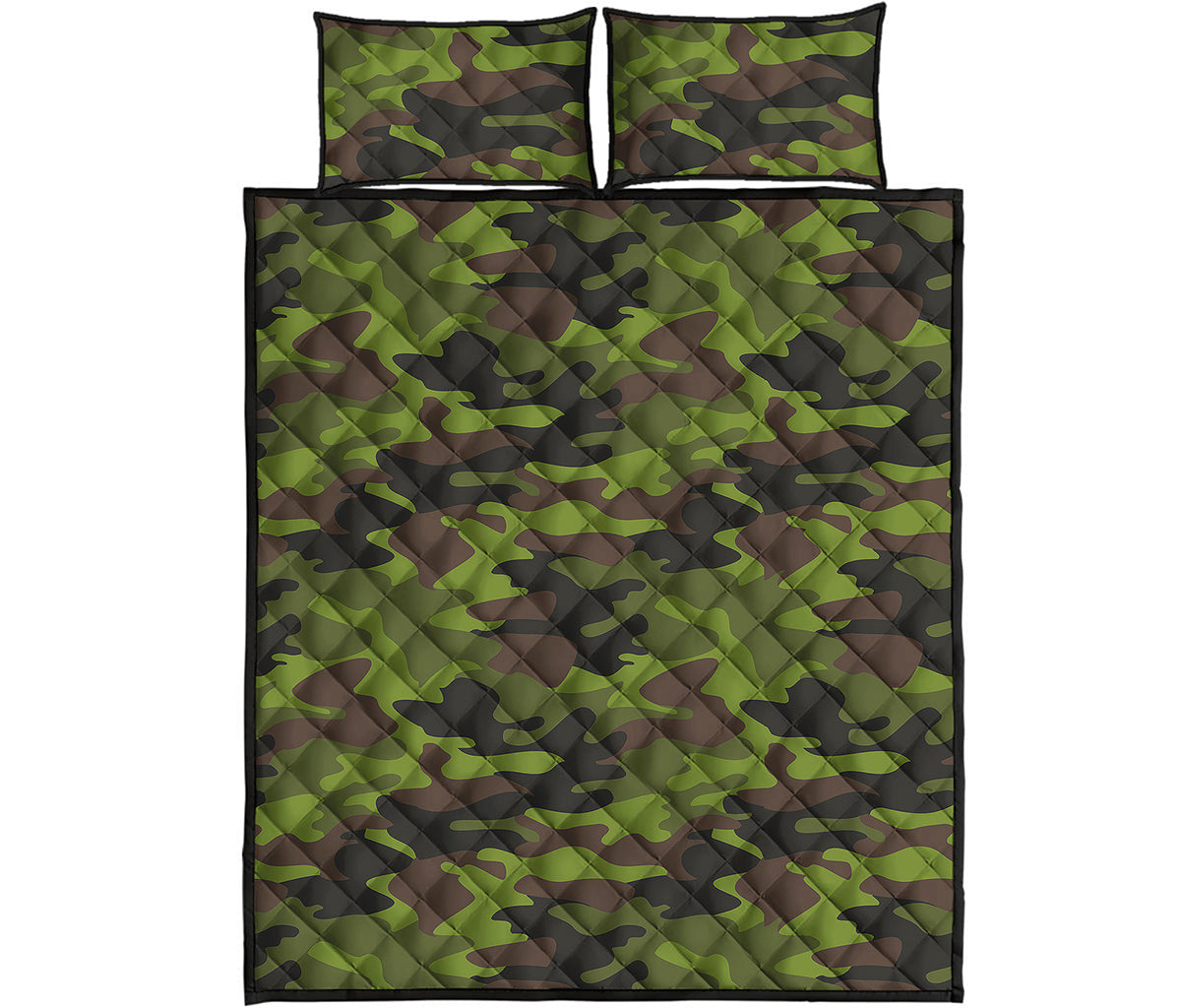 Dark Green And Black Camouflage Print Quilt Bed Set