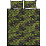 Dark Green And Black Camouflage Print Quilt Bed Set