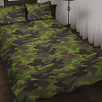 Dark Green And Black Camouflage Print Quilt Bed Set