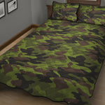 Dark Green And Black Camouflage Print Quilt Bed Set