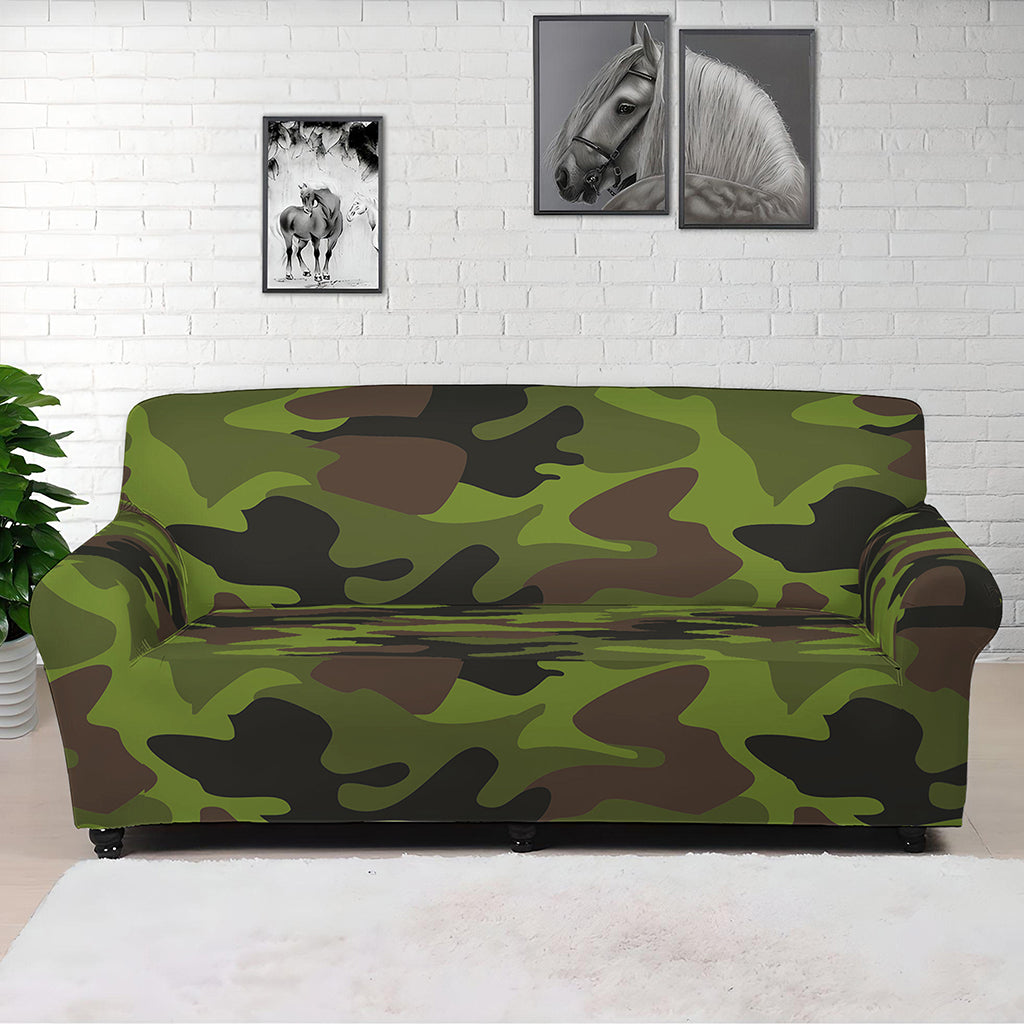 Dark Green And Black Camouflage Print Sofa Cover