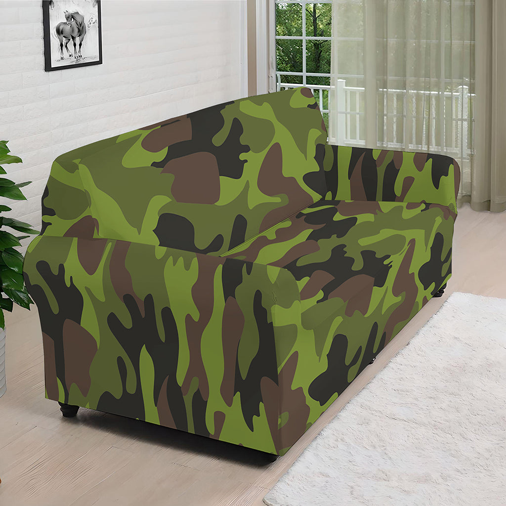 Dark Green And Black Camouflage Print Sofa Cover