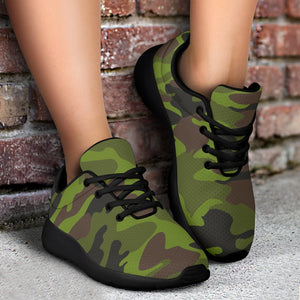 Dark Green And Black Camouflage Print Sport Shoes GearFrost