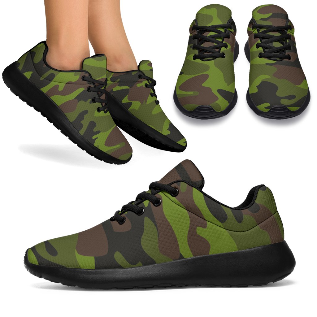 Dark Green And Black Camouflage Print Sport Shoes GearFrost