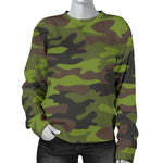 Dark Green And Black Camouflage Print Women's Crewneck Sweatshirt GearFrost