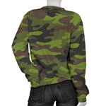 Dark Green And Black Camouflage Print Women's Crewneck Sweatshirt GearFrost