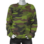 Dark Green And Black Camouflage Print Women's Crewneck Sweatshirt GearFrost