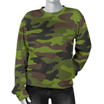 Dark Green And Black Camouflage Print Women's Crewneck Sweatshirt GearFrost