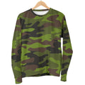 Dark Green And Black Camouflage Print Women's Crewneck Sweatshirt