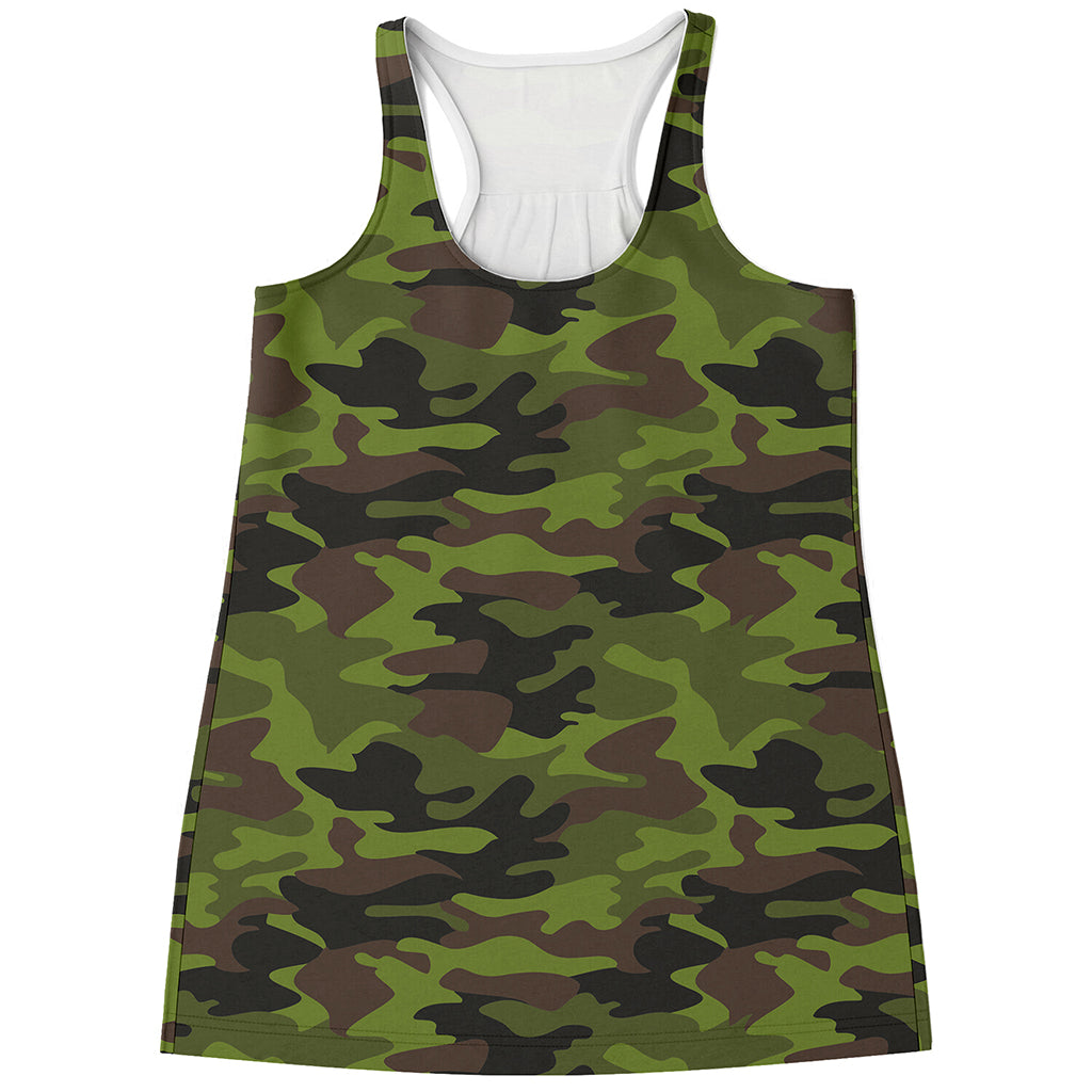 Dark Green And Black Camouflage Print Women's Racerback Tank Top