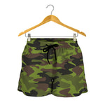 Dark Green And Black Camouflage Print Women's Shorts