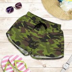 Dark Green And Black Camouflage Print Women's Shorts