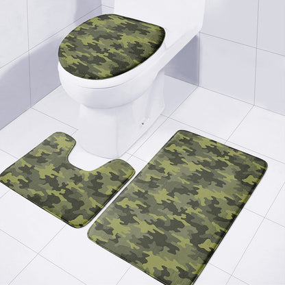 Dark Green Camouflage Print 3 Piece Bath Mat Set
