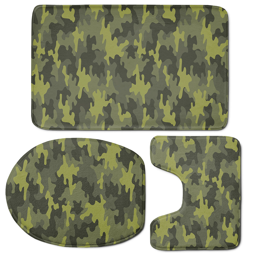 Dark Green Camouflage Print 3 Piece Bath Mat Set