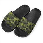 Dark Green Camouflage Print Black Slide Sandals