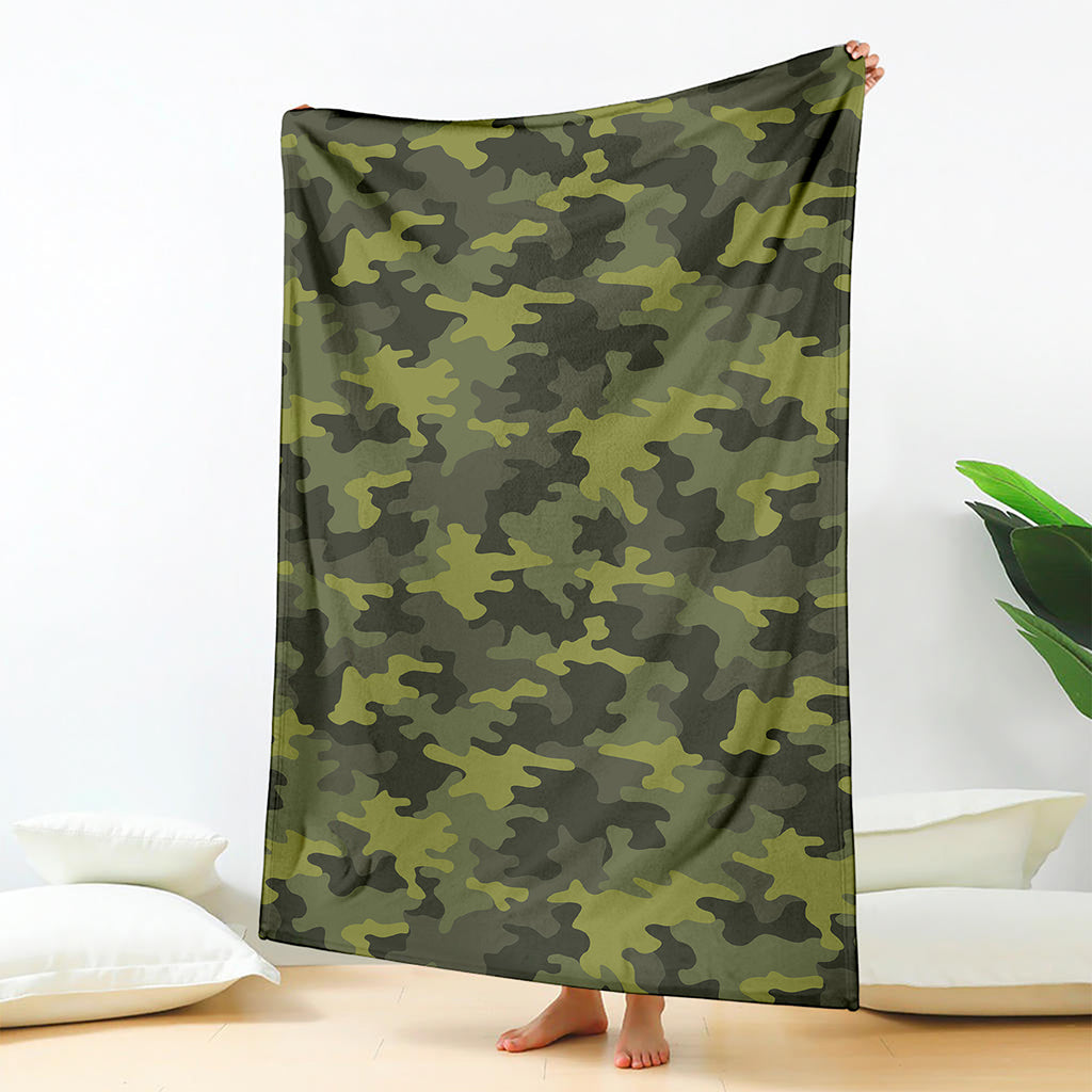 Dark Green Camouflage Print Blanket