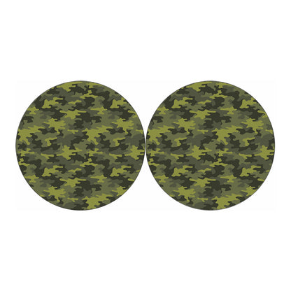 Dark Green Camouflage Print Car Coasters