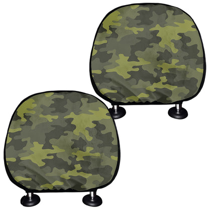 Dark Green Camouflage Print Car Headrest Covers