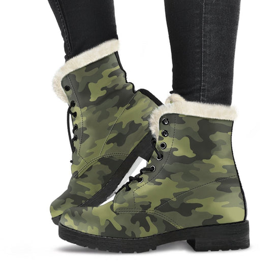 Dark Green Camouflage Print Comfy Boots GearFrost