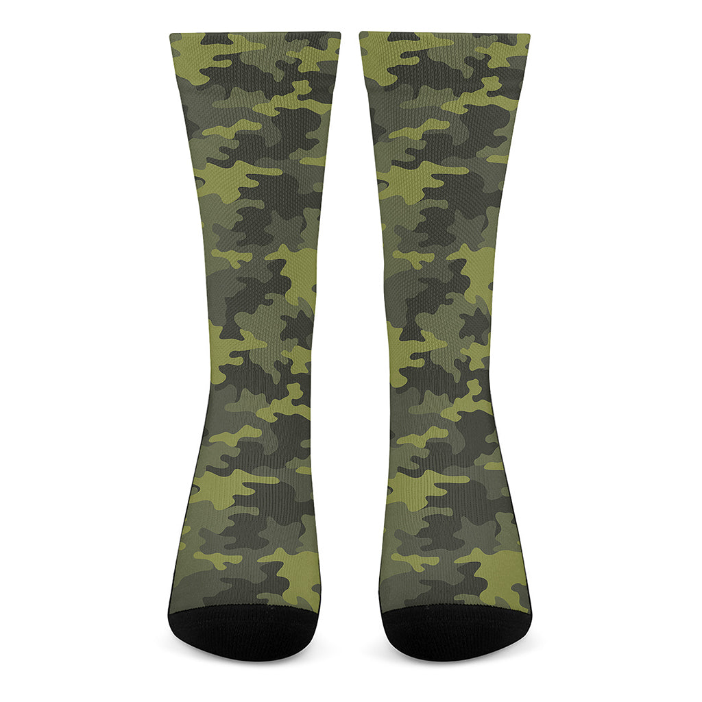 Dark Green Camouflage Print Crew Socks