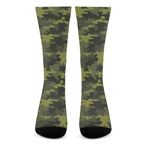 Dark Green Camouflage Print Crew Socks