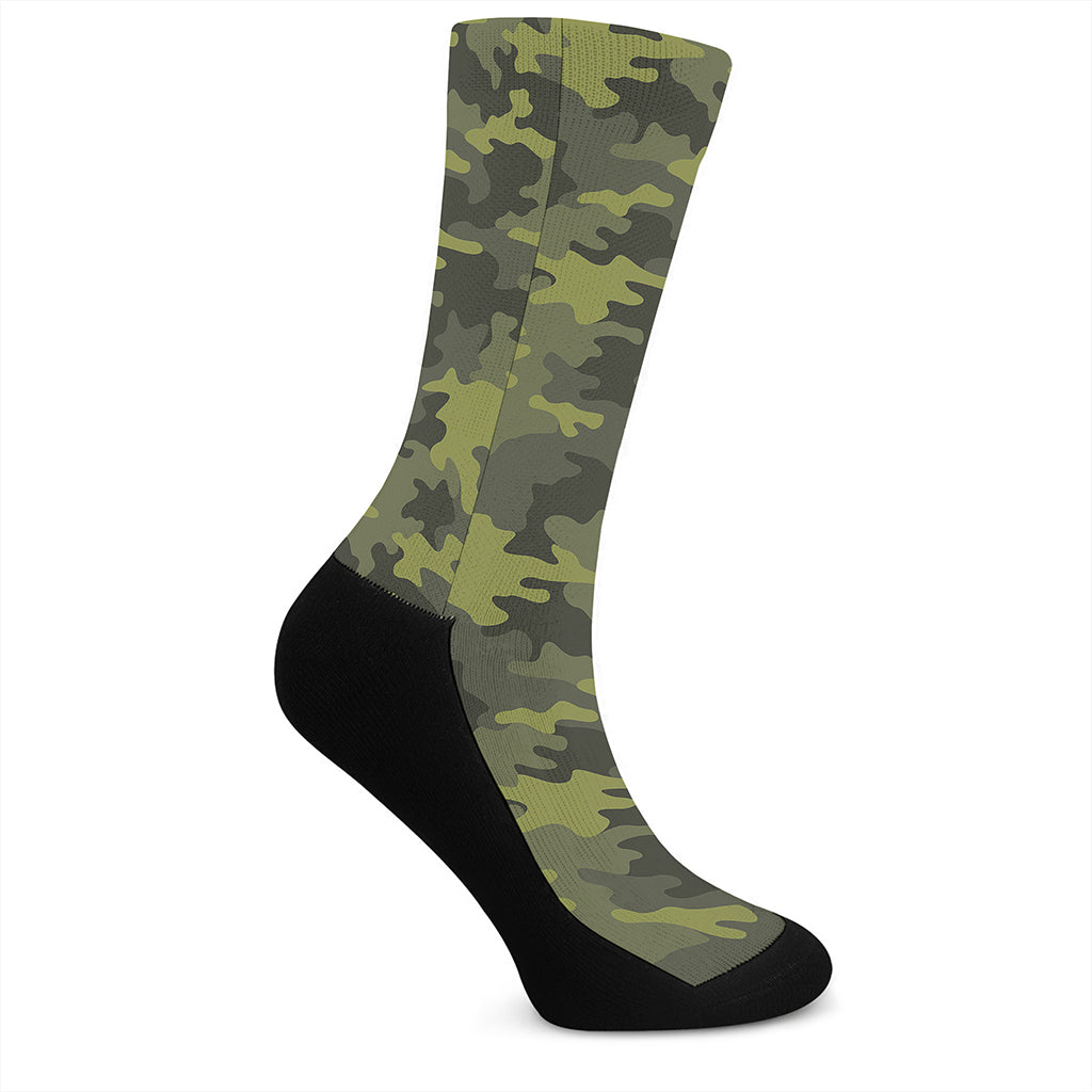Dark Green Camouflage Print Crew Socks