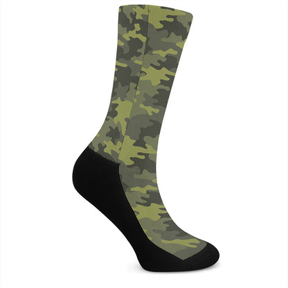 Dark Green Camouflage Print Crew Socks