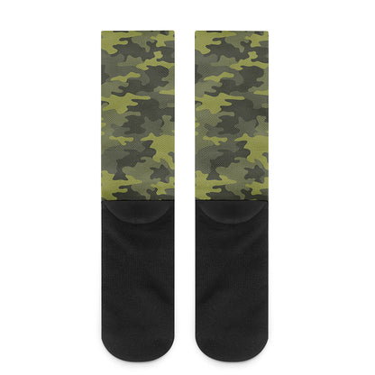 Dark Green Camouflage Print Crew Socks