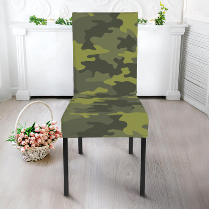 Dark Green Camouflage Print Dining Chair Slipcover