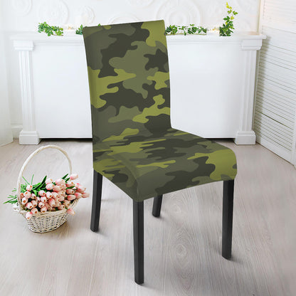 Dark Green Camouflage Print Dining Chair Slipcover