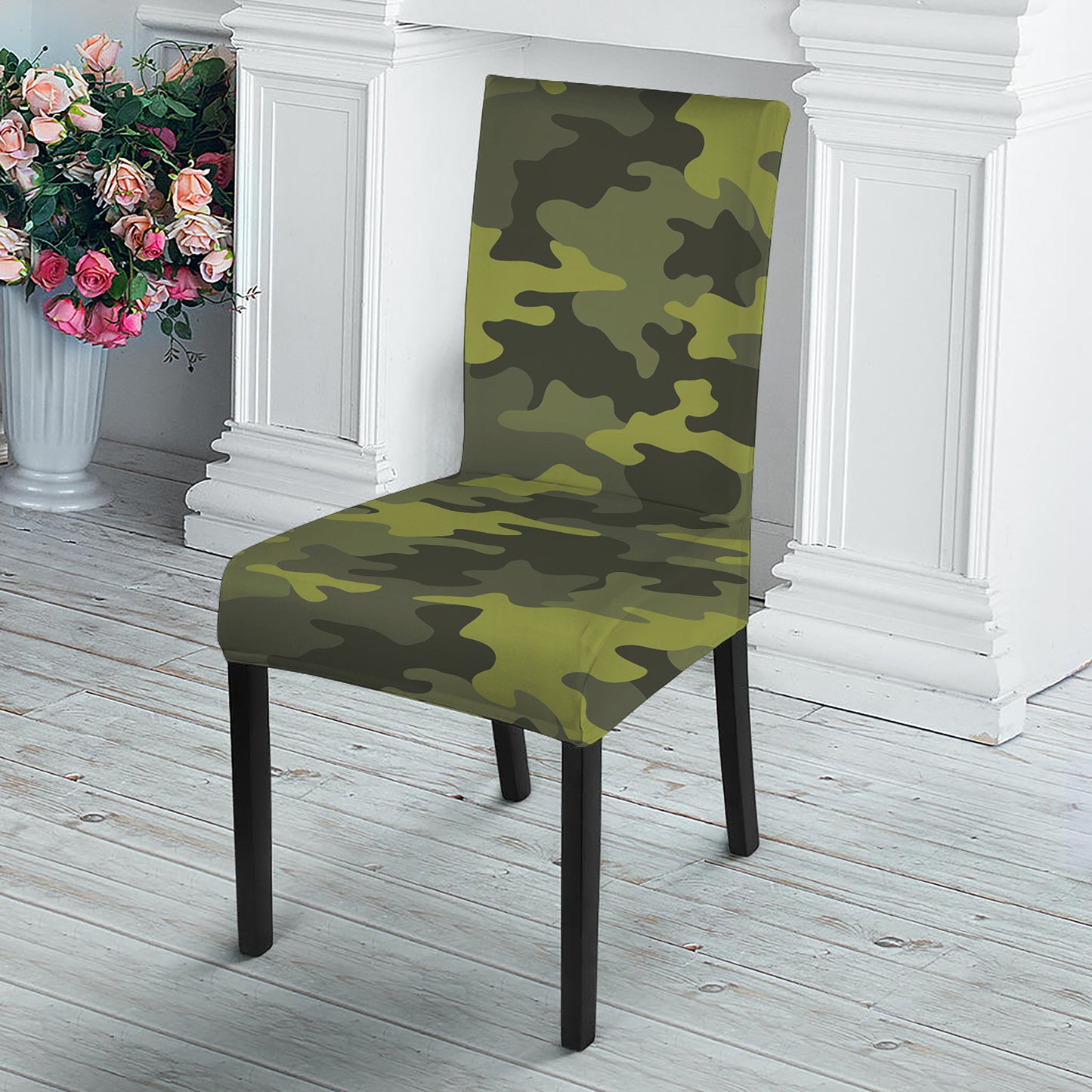 Dark Green Camouflage Print Dining Chair Slipcover