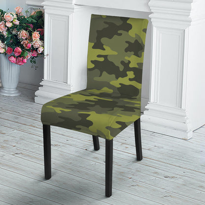 Dark Green Camouflage Print Dining Chair Slipcover