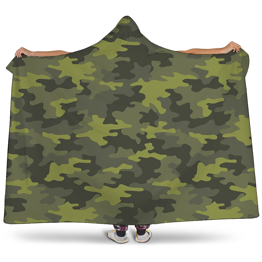 Dark Green Camouflage Print Hooded Blanket