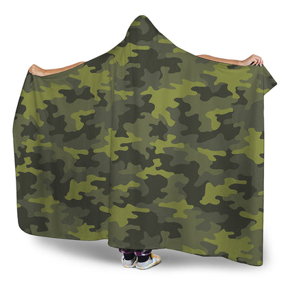 Dark Green Camouflage Print Hooded Blanket