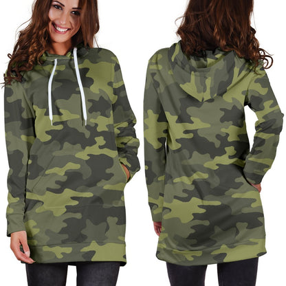 Dark Green Camouflage Print Hoodie Dress GearFrost