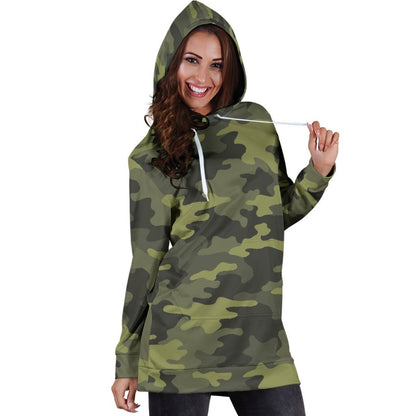 Dark Green Camouflage Print Hoodie Dress GearFrost