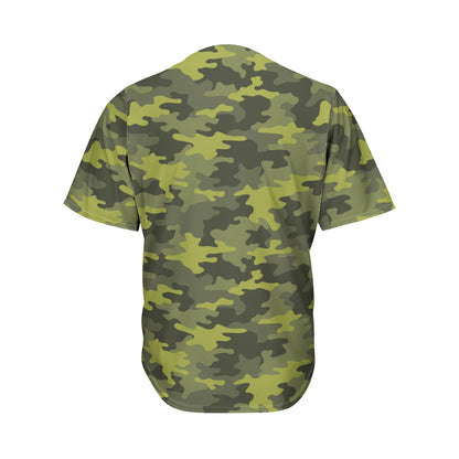 Dark Green Camouflage Print Men's Baseball Jersey