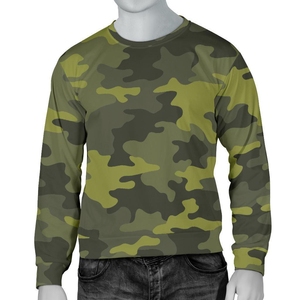 Dark Green Camouflage Print Men's Crewneck Sweatshirt GearFrost