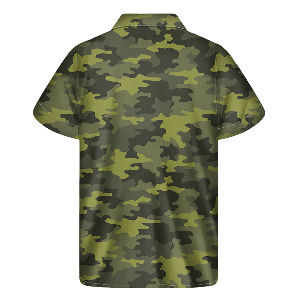 Dark Green Camouflage Print Men's Short Sleeve Shirt