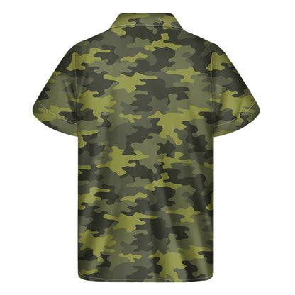 Dark Green Camouflage Print Men's Short Sleeve Shirt