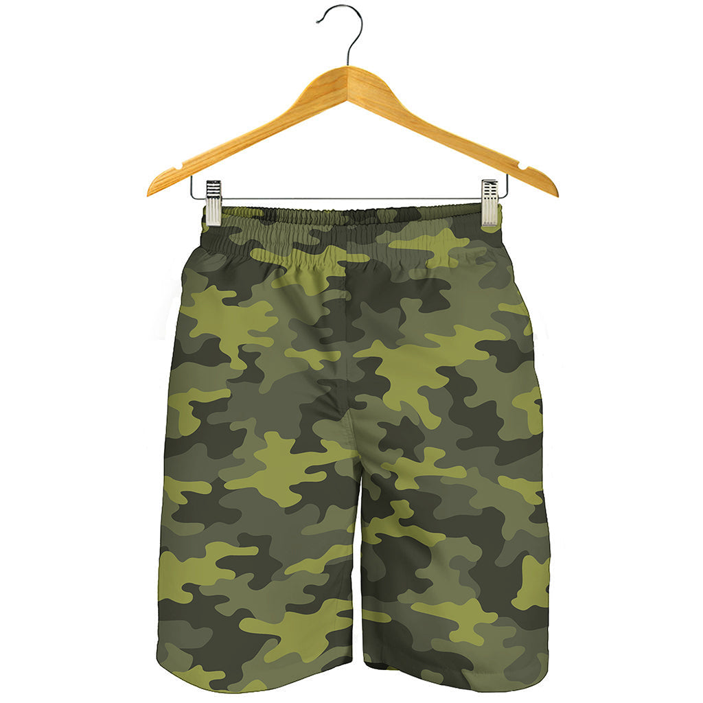 Dark Green Camouflage Print Men's Shorts