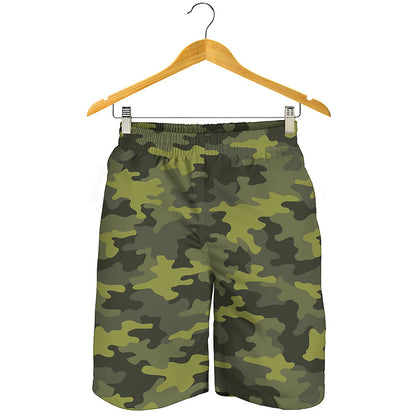 Dark Green Camouflage Print Men's Shorts