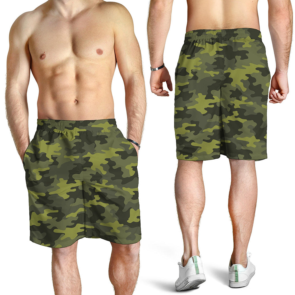 Dark Green Camouflage Print Men's Shorts